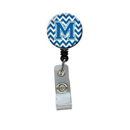 Carolines Treasures CJ1056-MBR Letter M Chevron Blue & White Retractable Badge Reel; 5 X 1 X 2 In.